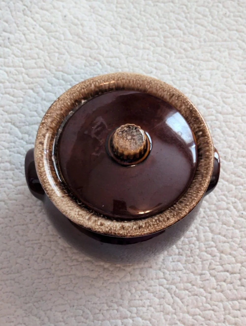 Vintage Hull Chocolate Brown Drip Glaze Bean Ceramic Crock Pot With Lid USA Made